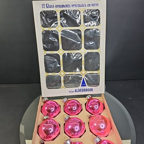 Vintage PINK Christmas Ornaments Set Of 12 Round Glass Baubles - Picture 2 of 13